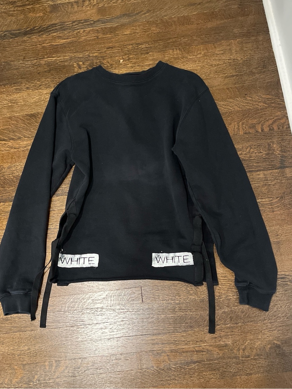 Off-White Rare Men's Black/White Crewneck Pullover Graphic Logo Sweatshirt SizeS